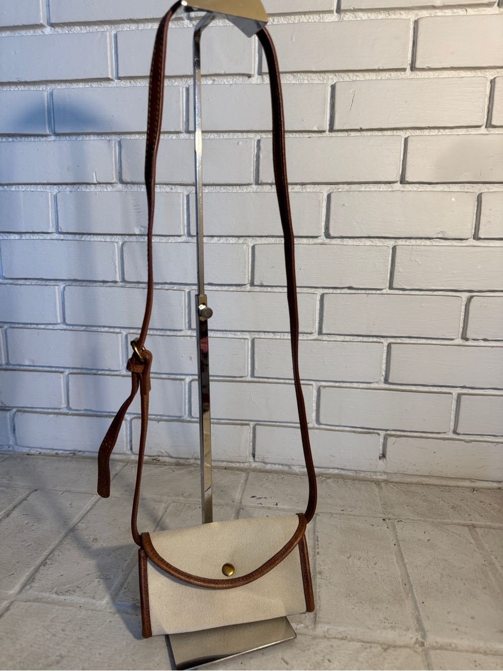 Brandy Melville Cream Canvas & Real Leather Trim Mini Crossbody Bag